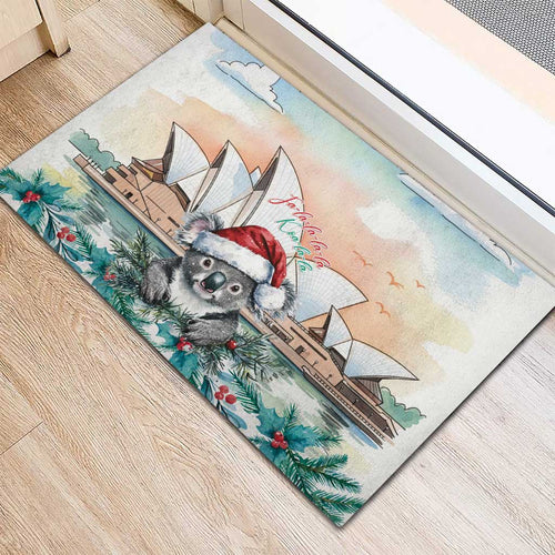 Australia Christmas Rubber Doormat Koala Santa Sydney Opera House Watercolor - Aussie Hoodie
