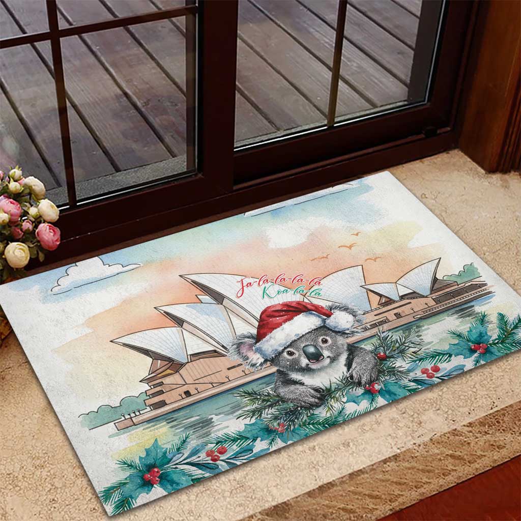Australia Christmas Rubber Doormat Koala Santa Sydney Opera House Watercolor - Aussie Hoodie