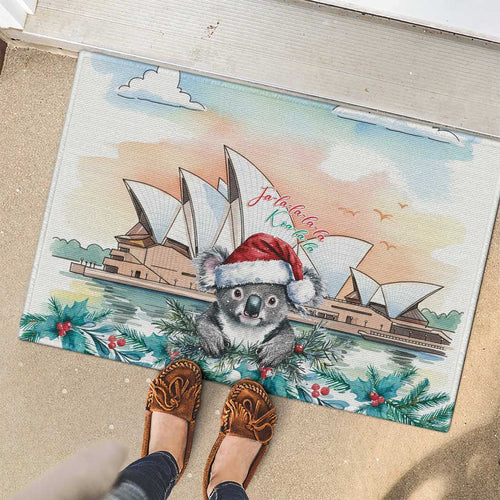 Australia Christmas Rubber Doormat Koala Santa Sydney Opera House Watercolor - Aussie Hoodie
