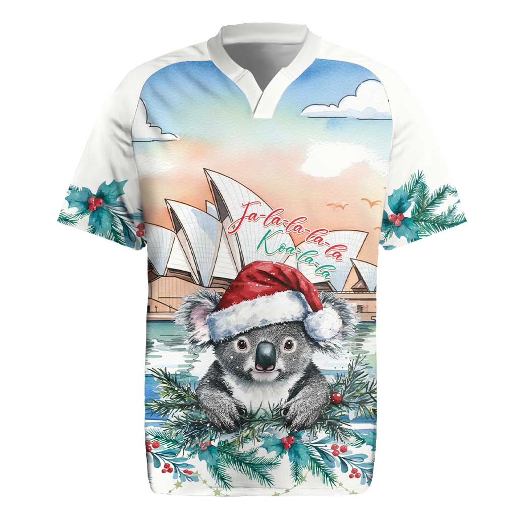 Australia Christmas Rugby Jersey Koala Santa Sydney Opera House Watercolor - Aussie Hoodie
