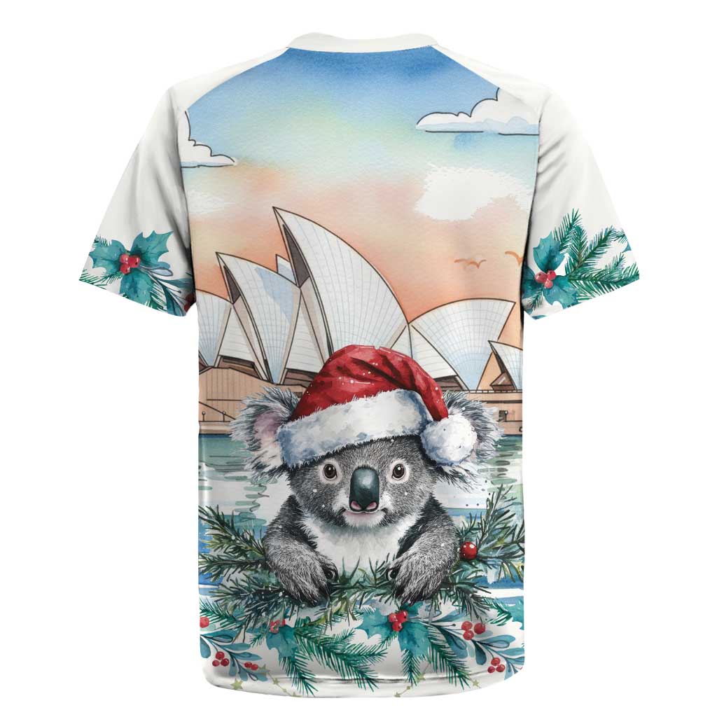 Australia Christmas Rugby Jersey Koala Santa Sydney Opera House Watercolor - Aussie Hoodie