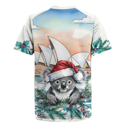 Australia Christmas Rugby Jersey Koala Santa Sydney Opera House Watercolor - Aussie Hoodie