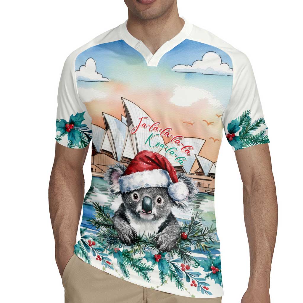 Australia Christmas Rugby Jersey Koala Santa Sydney Opera House Watercolor - Aussie Hoodie