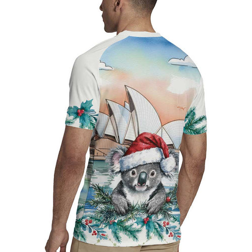 Australia Christmas Rugby Jersey Koala Santa Sydney Opera House Watercolor - Aussie Hoodie
