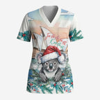 Australia Christmas Scrub Top Koala Santa Sydney Opera House Watercolor - Aussie Hoodie