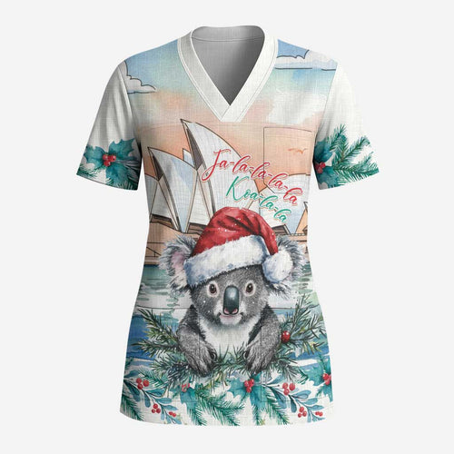 Australia Christmas Scrub Top Koala Santa Sydney Opera House Watercolor - Aussie Hoodie