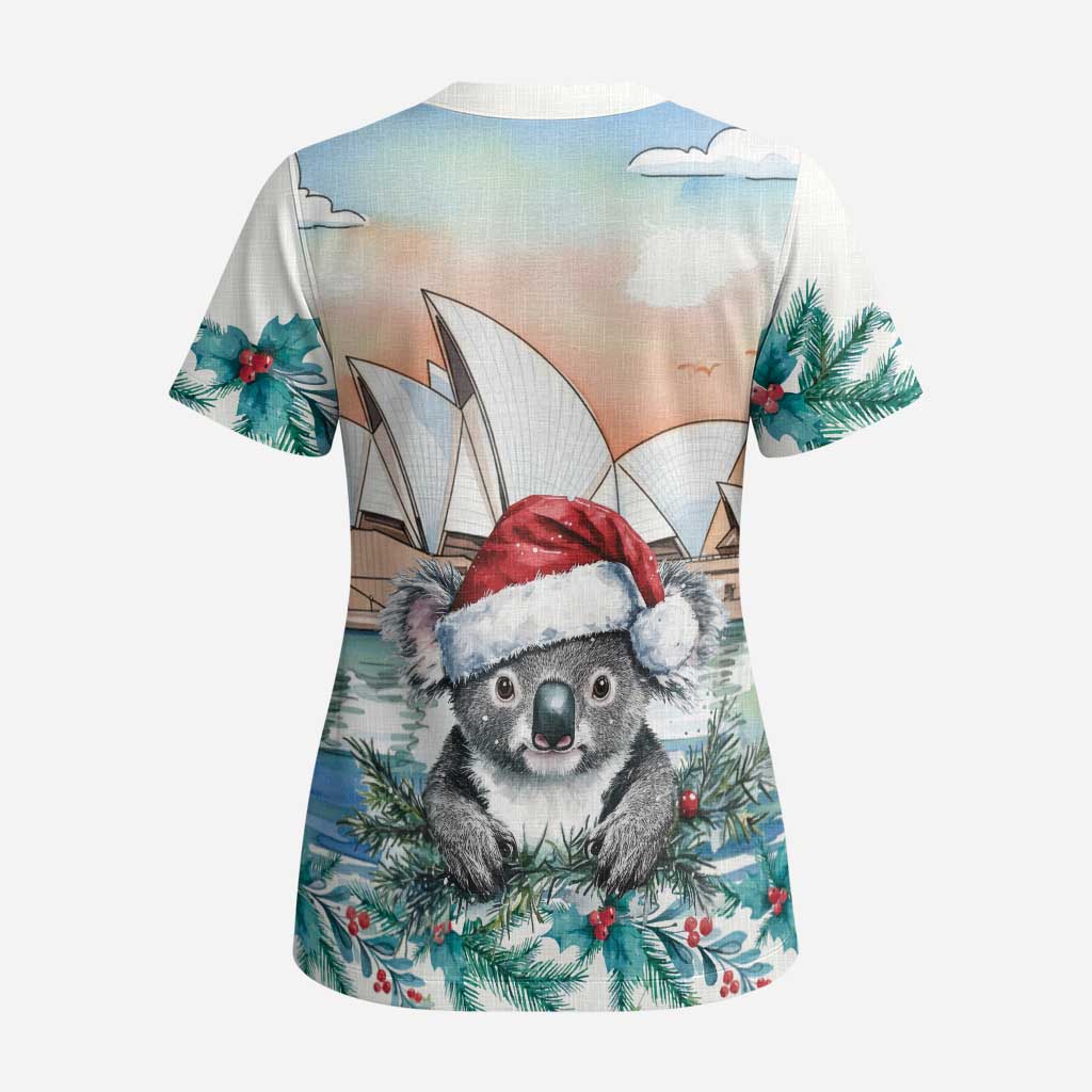 Australia Christmas Scrub Top Koala Santa Sydney Opera House Watercolor - Aussie Hoodie