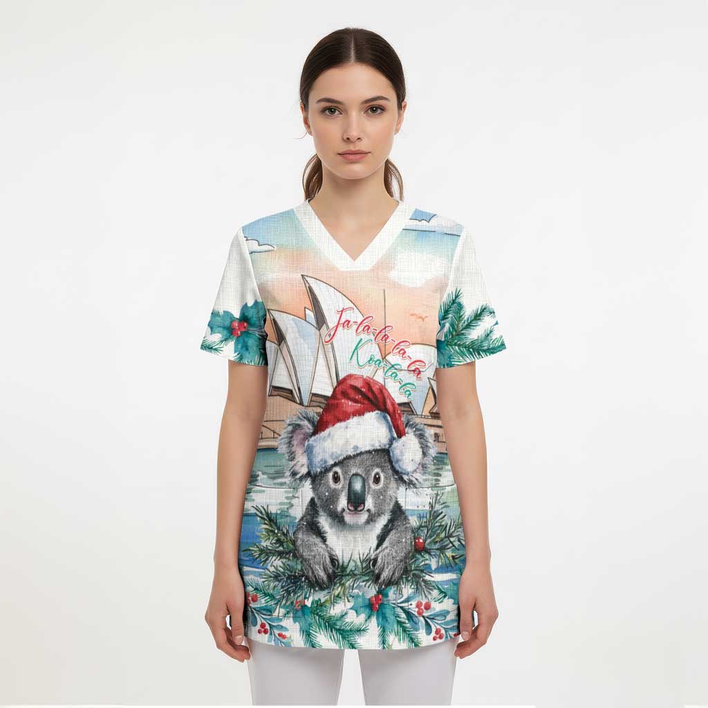Australia Christmas Scrub Top Koala Santa Sydney Opera House Watercolor - Aussie Hoodie