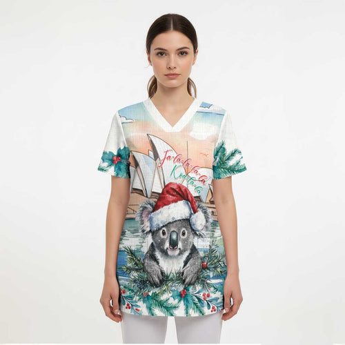 Australia Christmas Scrub Top Koala Santa Sydney Opera House Watercolor - Aussie Hoodie