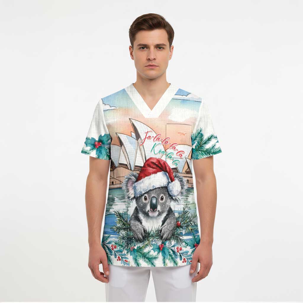 Australia Christmas Scrub Top Koala Santa Sydney Opera House Watercolor - Aussie Hoodie