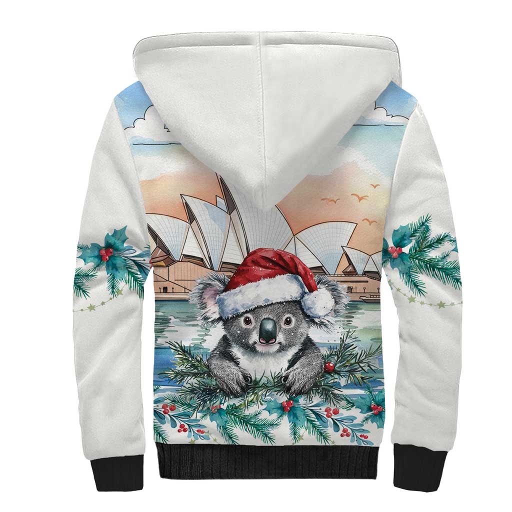 Australia Christmas Sherpa Hoodie Koala Santa Sydney Opera House Watercolor - Aussie Hoodie