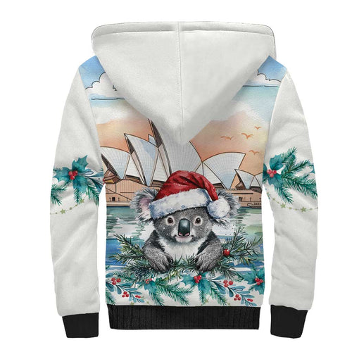 Australia Christmas Sherpa Hoodie Koala Santa Sydney Opera House Watercolor - Aussie Hoodie