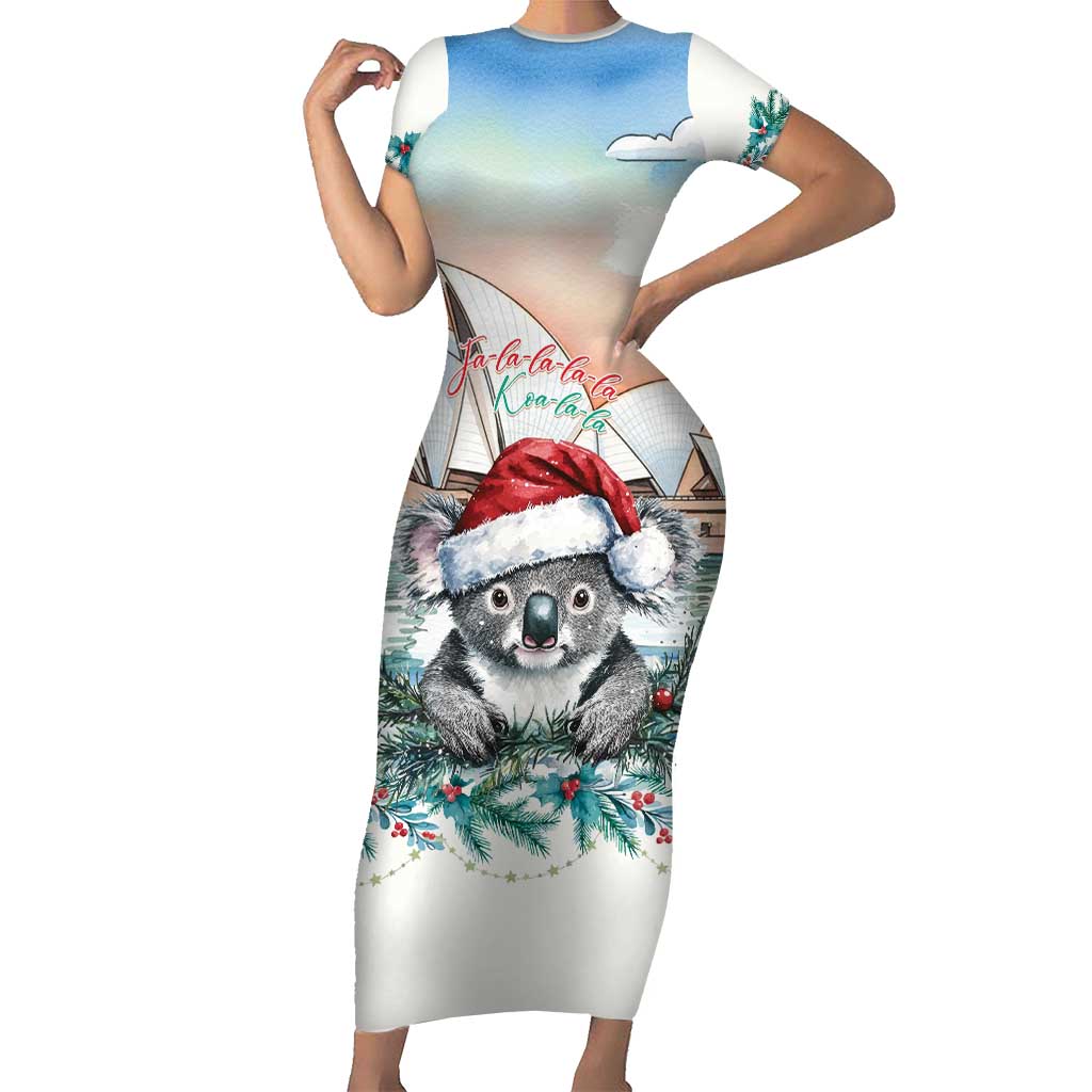 Australia Christmas Short Sleeve Bodycon Dress Koala Santa Sydney Opera House Watercolor - Aussie Hoodie
