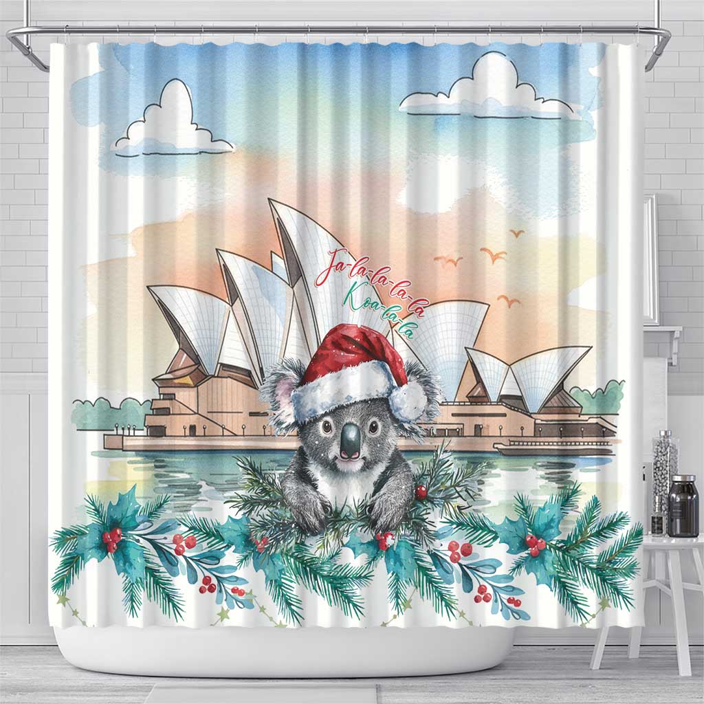 Australia Christmas Shower Curtain Koala Santa Sydney Opera House Watercolor - Aussie Hoodie