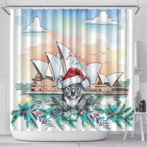 Australia Christmas Shower Curtain Koala Santa Sydney Opera House Watercolor - Aussie Hoodie