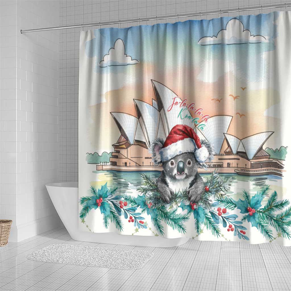 Australia Christmas Shower Curtain Koala Santa Sydney Opera House Watercolor - Aussie Hoodie