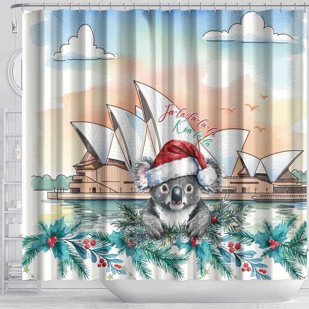Australia Christmas Shower Curtain Koala Santa Sydney Opera House Watercolor - Aussie Hoodie