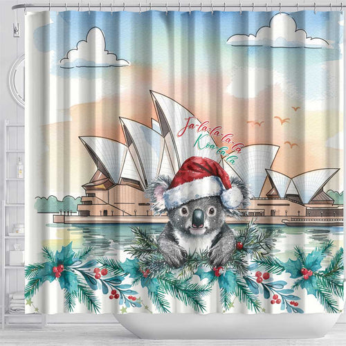 Australia Christmas Shower Curtain Koala Santa Sydney Opera House Watercolor - Aussie Hoodie