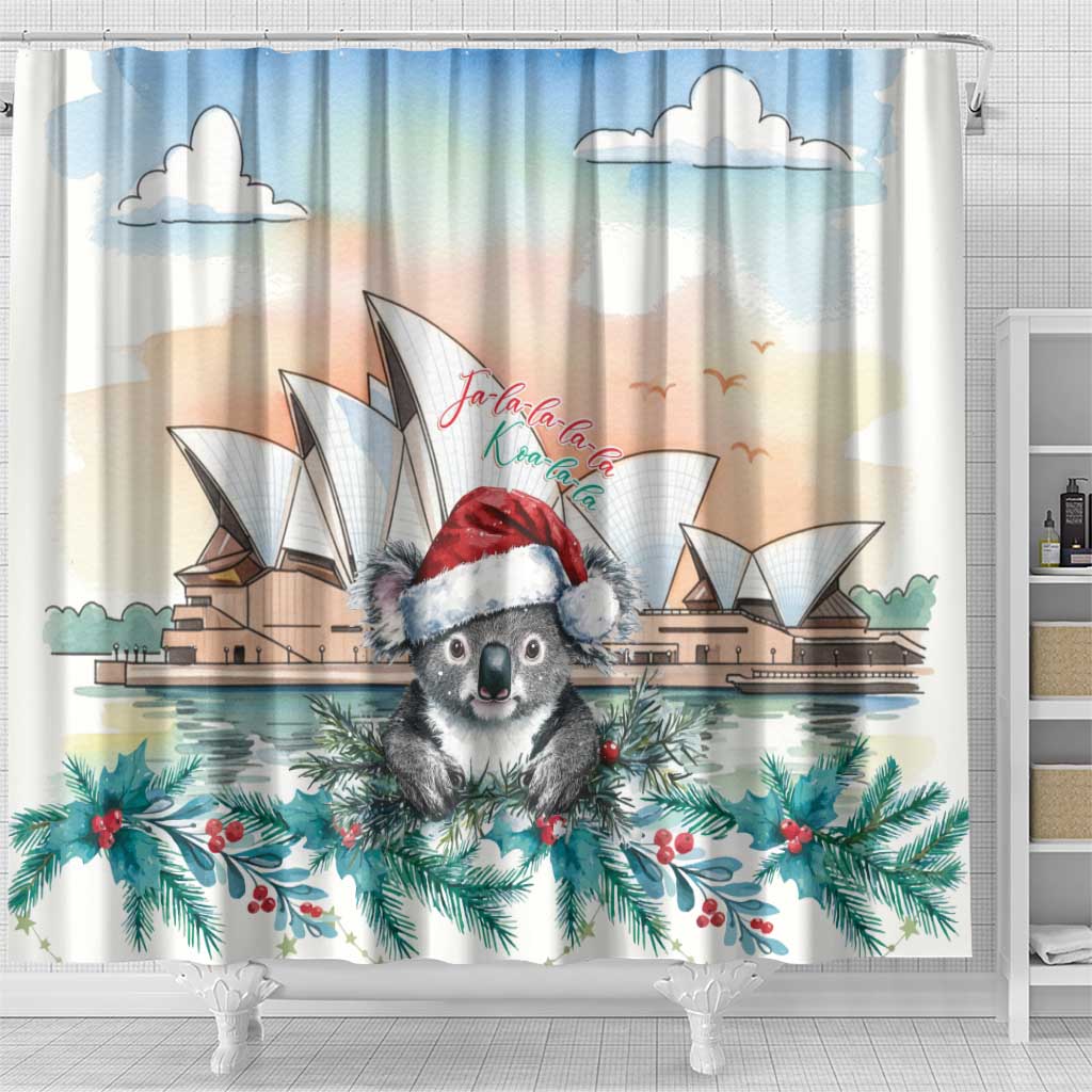 Australia Christmas Shower Curtain Koala Santa Sydney Opera House Watercolor - Aussie Hoodie