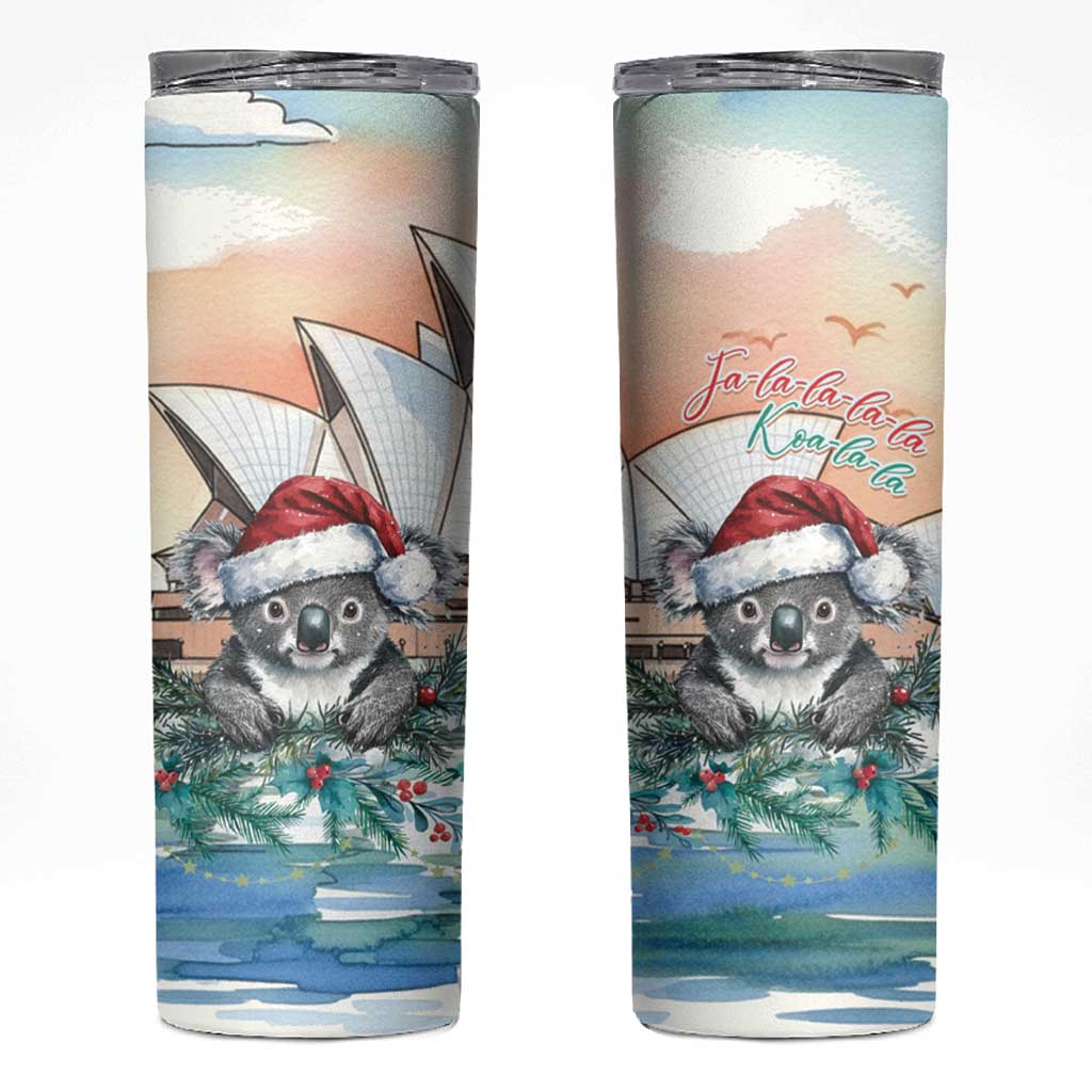 Australia Christmas Skinny Tumbler Koala Santa Sydney Opera House Watercolor - Aussie Hoodie