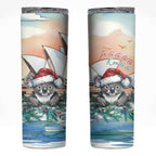 Australia Christmas Skinny Tumbler Koala Santa Sydney Opera House Watercolor - Aussie Hoodie
