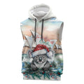 Australia Christmas Sleeveless Hoodie Koala Santa Sydney Opera House Watercolor - Aussie Hoodie
