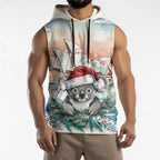 Australia Christmas Sleeveless Hoodie Koala Santa Sydney Opera House Watercolor - Aussie Hoodie