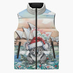 Australia Christmas Sleeveless Puffer Jacket Koala Santa Sydney Opera House Watercolor - Aussie Hoodie