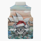 Australia Christmas Sleeveless Puffer Jacket Koala Santa Sydney Opera House Watercolor - Aussie Hoodie