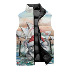 Australia Christmas Sleeveless Puffer Jacket Koala Santa Sydney Opera House Watercolor - Aussie Hoodie