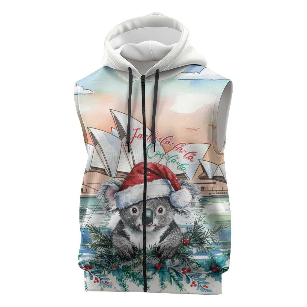 Australia Christmas Sleeveless Zip Hoodie Koala Santa Sydney Opera House Watercolor LT14
