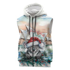 Australia Christmas Sleeveless Zip Hoodie Koala Santa Sydney Opera House Watercolor LT14