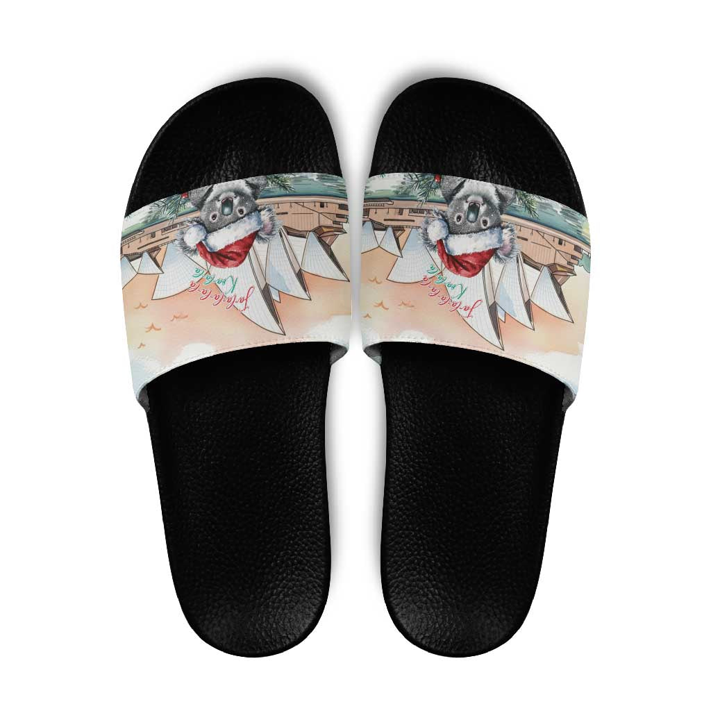 Australia Christmas Slide Sandals Koala Santa Sydney Opera House Watercolor - Aussie Hoodie