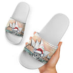 Australia Christmas Slide Sandals Koala Santa Sydney Opera House Watercolor - Aussie Hoodie