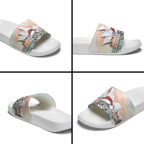 Australia Christmas Slide Sandals Koala Santa Sydney Opera House Watercolor - Aussie Hoodie