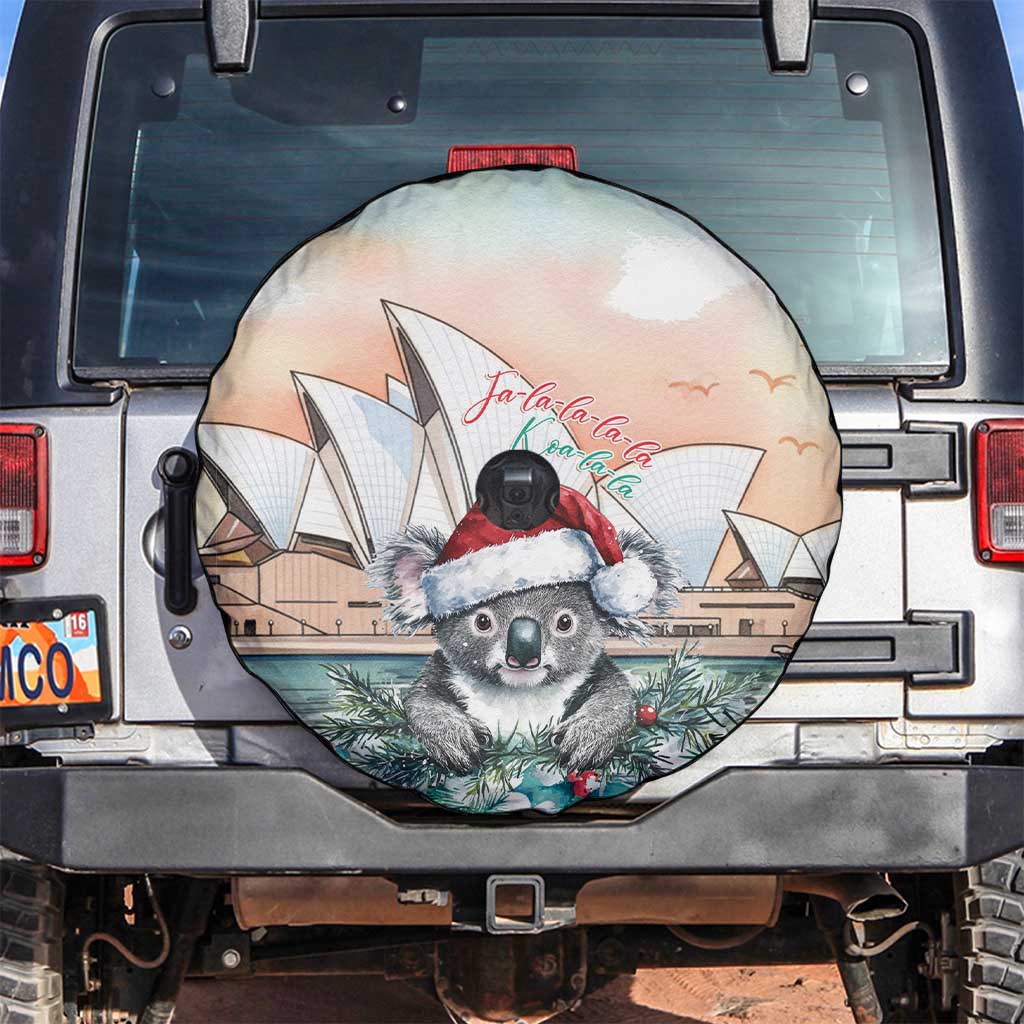 Australia Christmas Spare Tire Cover Koala Santa Sydney Opera House Watercolor - Aussie Hoodie