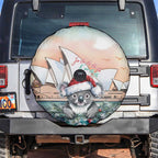 Australia Christmas Spare Tire Cover Koala Santa Sydney Opera House Watercolor - Aussie Hoodie