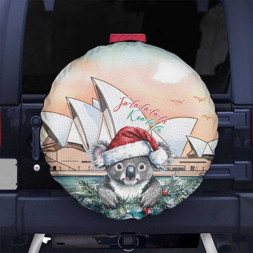 Australia Christmas Spare Tire Cover Koala Santa Sydney Opera House Watercolor - Aussie Hoodie