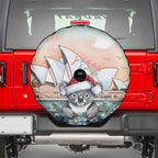 Australia Christmas Spare Tire Cover Koala Santa Sydney Opera House Watercolor - Aussie Hoodie