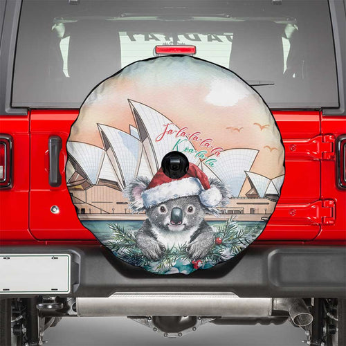 Australia Christmas Spare Tire Cover Koala Santa Sydney Opera House Watercolor - Aussie Hoodie