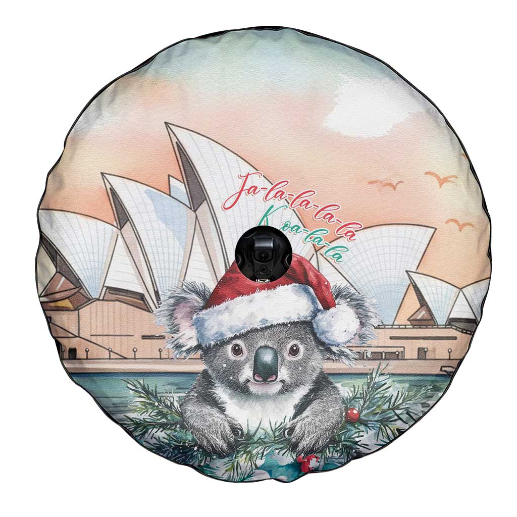 Australia Christmas Spare Tire Cover Koala Santa Sydney Opera House Watercolor - Aussie Hoodie