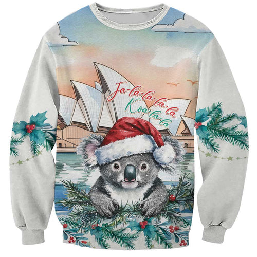 Australia Christmas Sweatshirt Koala Santa Sydney Opera House Watercolor - Aussie Hoodie