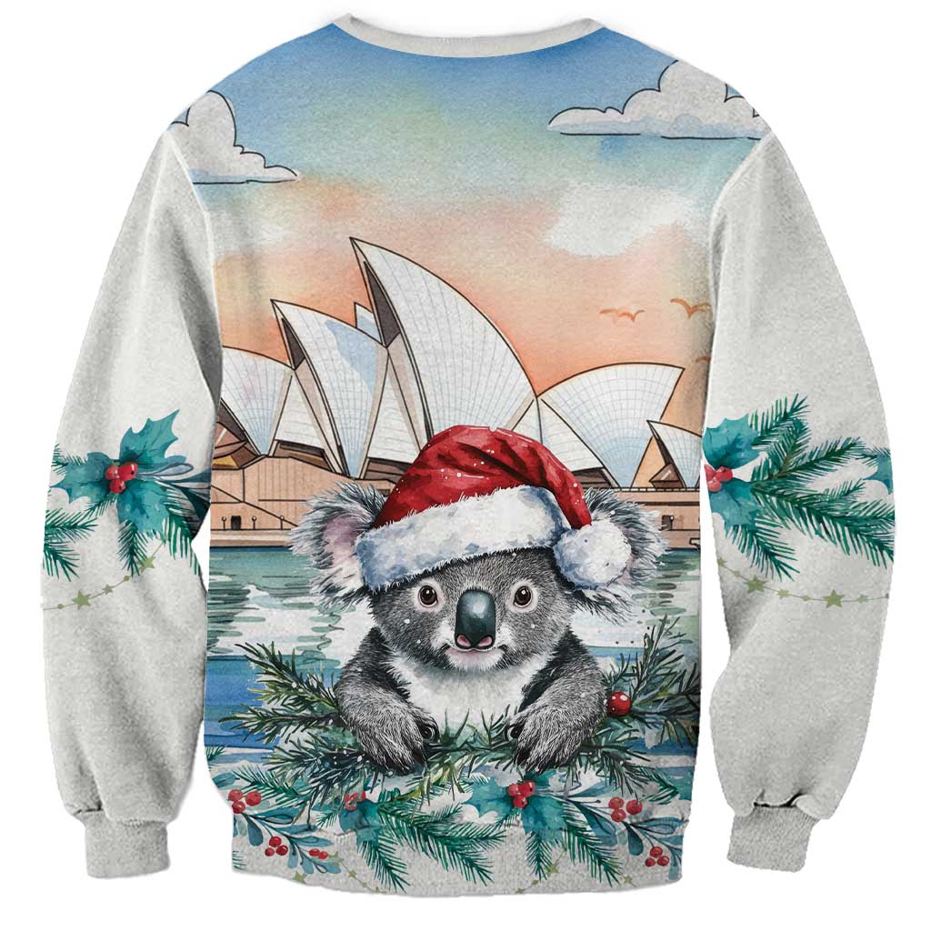 Australia Christmas Sweatshirt Koala Santa Sydney Opera House Watercolor - Aussie Hoodie
