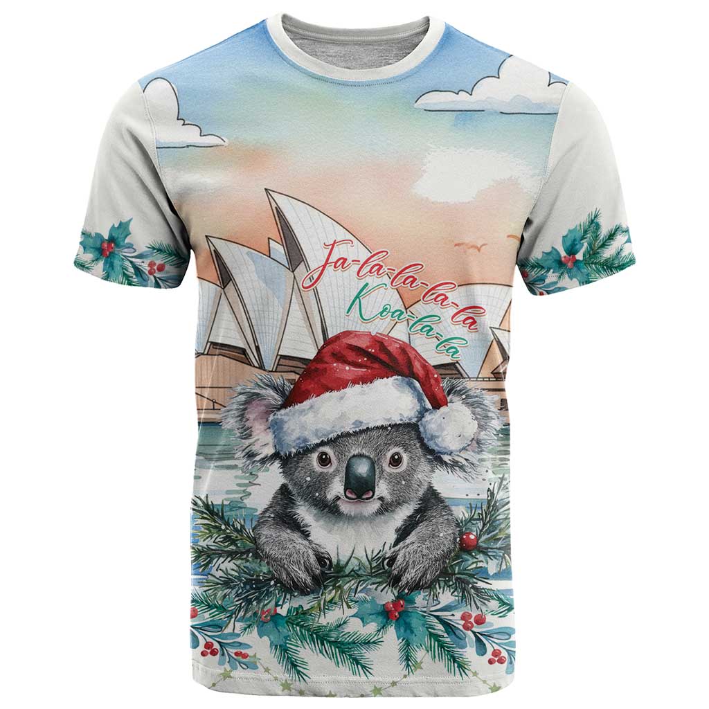 Australia Christmas T Shirt Koala Santa Sydney Opera House Watercolor - Aussie Hoodie