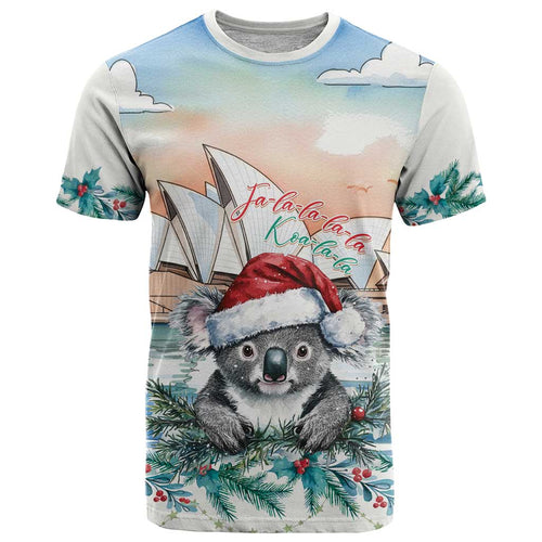 Australia Christmas T Shirt Koala Santa Sydney Opera House Watercolor - Aussie Hoodie