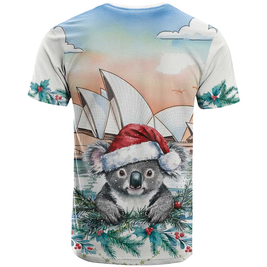 Australia Christmas T Shirt Koala Santa Sydney Opera House Watercolor - Aussie Hoodie