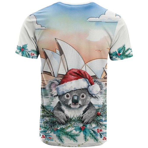 Australia Christmas T Shirt Koala Santa Sydney Opera House Watercolor - Aussie Hoodie