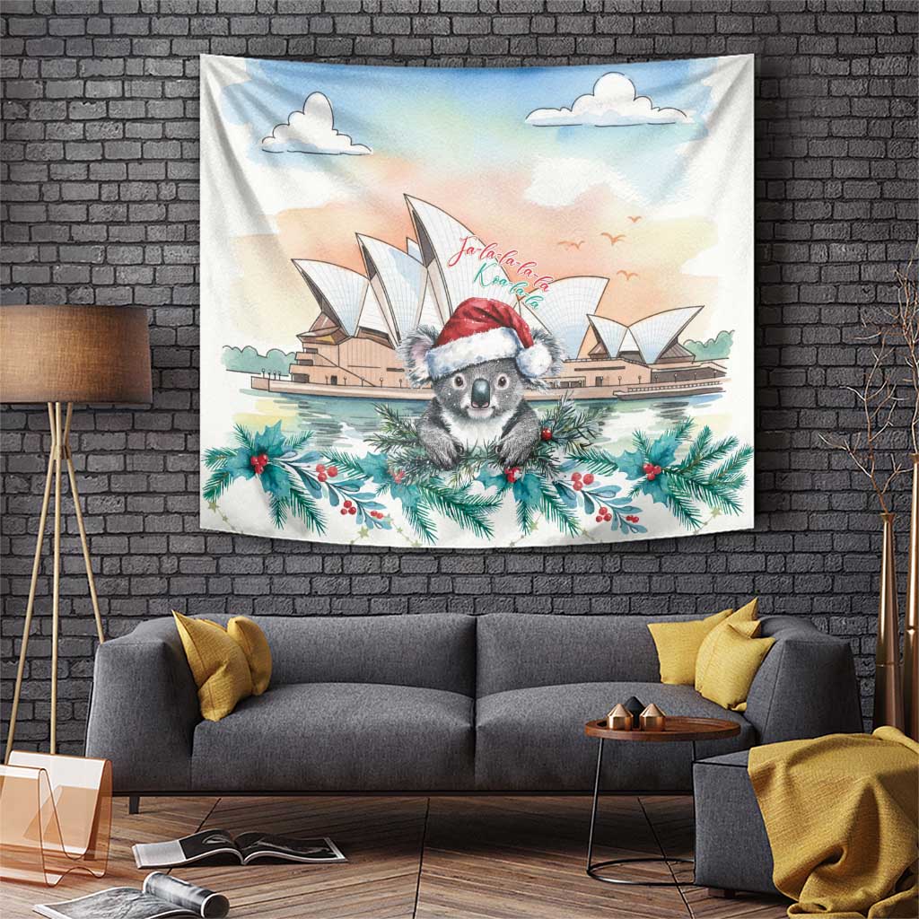 Australia Christmas Tapestry Koala Santa Sydney Opera House Watercolor - Aussie Hoodie