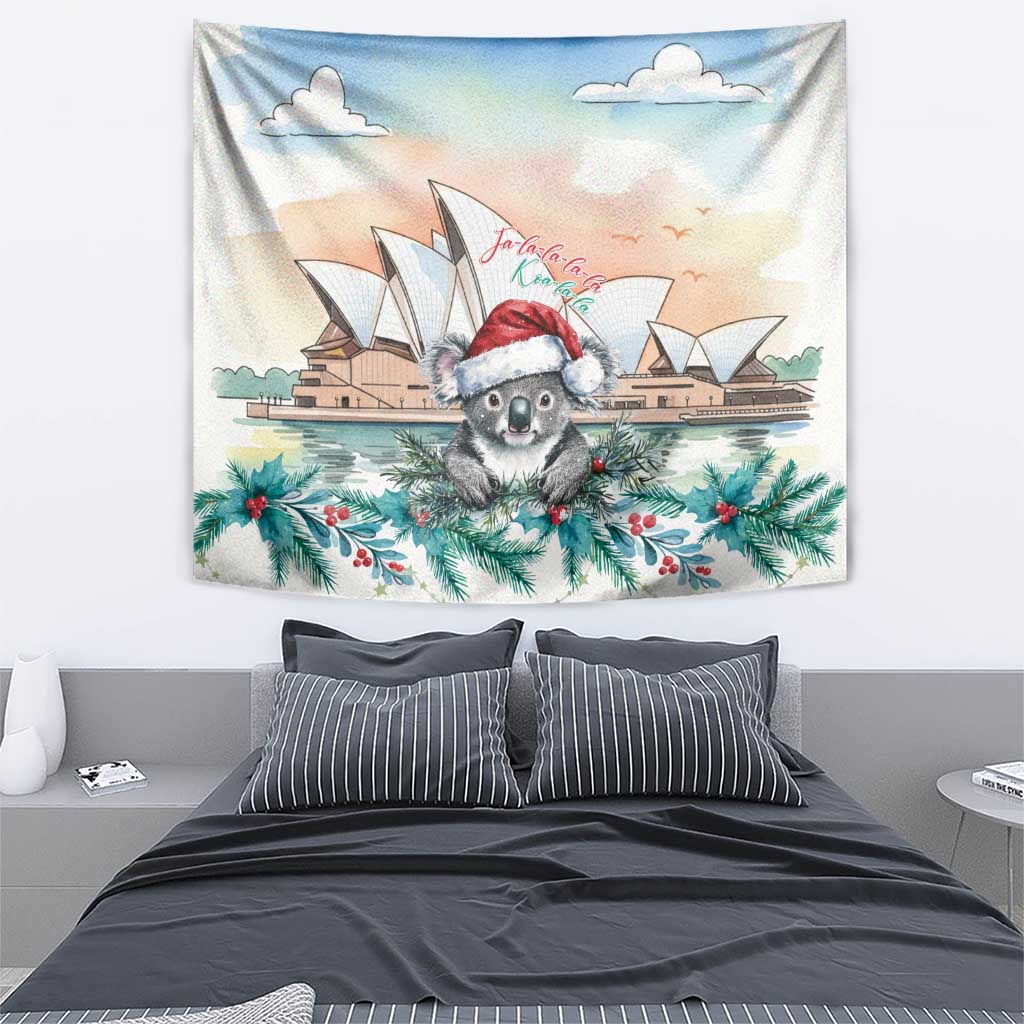Australia Christmas Tapestry Koala Santa Sydney Opera House Watercolor - Aussie Hoodie