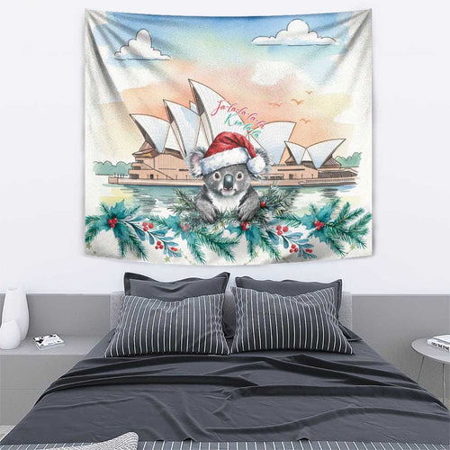 Australia Christmas Tapestry Koala Santa Sydney Opera House Watercolor - Aussie Hoodie
